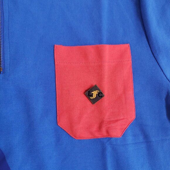 Lucid FC Blue Polo Shirt W/ Red Collar & Pocket Zipper Closure 100% Cotton Bold - Picture 6 of 8